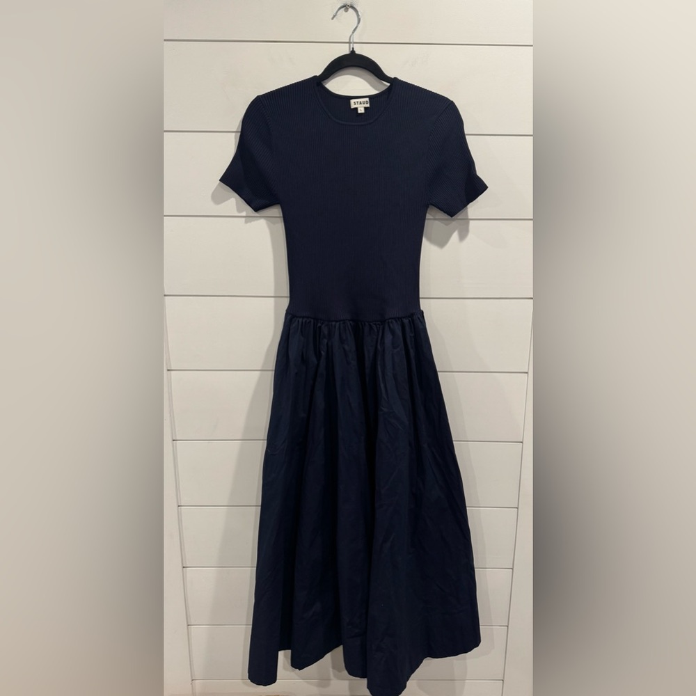 Staud navy Ysabel combo midi dress - Picture 4 of 8